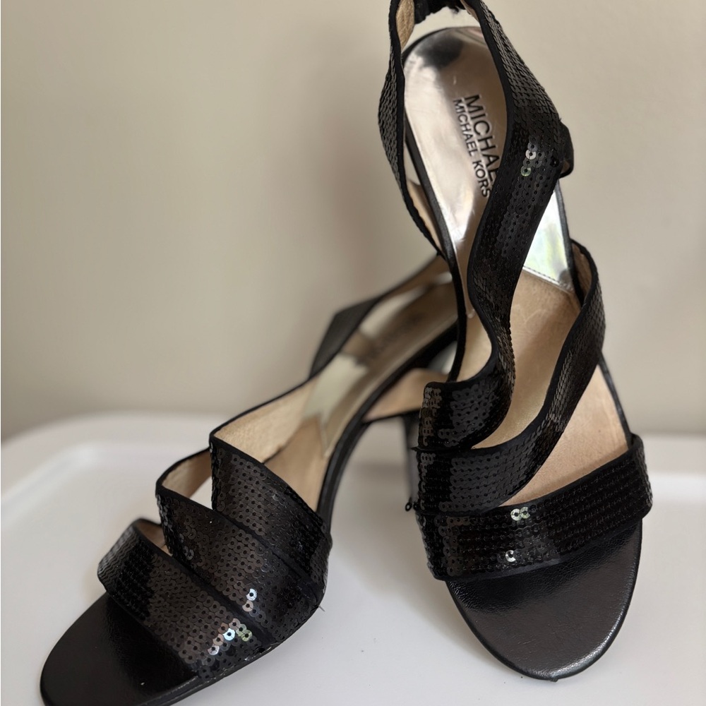 Michael Kors Black Sequin Strappy Heels